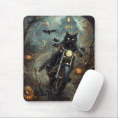 Black Cat Riding Motorrad Halloween Beängstigend Mousepad (Mit Mouse)
