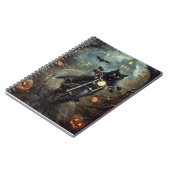 Black Cat Riding Motorrad Halloween Beängstigend Notizblock (Linke Seite)