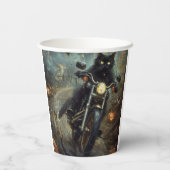 Black Cat Riding Motorrad Halloween Beängstigend Pappbecher (Rückseite)