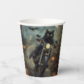 Black Cat Riding Motorrad Halloween Beängstigend Pappbecher (Vorderseite)