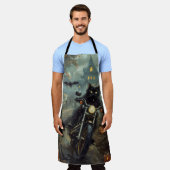 Black Cat Riding Motorrad Halloween Beängstigend Schürze (Getragen)