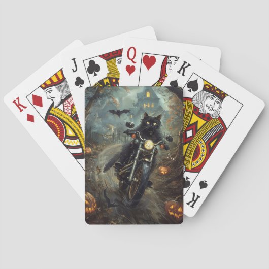 Black Cat Riding Motorrad Halloween Beängstigend Spielkarten (Rückseite)