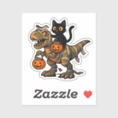 Black Cat Riding Mummy T-Rex - Niedliches Hallowee Aufkleber (Blatt)