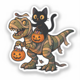 Black Cat Riding Mummy T-Rex - Niedliches Hallowee Aufkleber