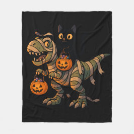 Black Cat Riding Mummy T-Rex - Niedliches Hallowee Fleecedecke