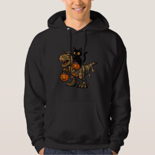 Black Cat Riding Mummy T-Rex - Niedliches Hallowee Hoodie