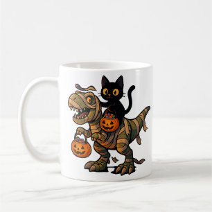 Black Cat Riding Mummy T-Rex - Niedliches Hallowee Kaffeetasse