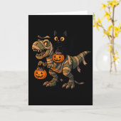 Black Cat Riding Mummy T-Rex - Niedliches Hallowee Karte (Gelbe Blume)