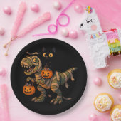 Black Cat Riding Mummy T-Rex - Niedliches Hallowee Pappteller (Party)