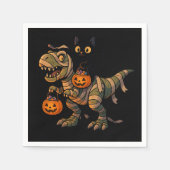 Black Cat Riding Mummy T-Rex - Niedliches Hallowee Serviette (Vorderseite)