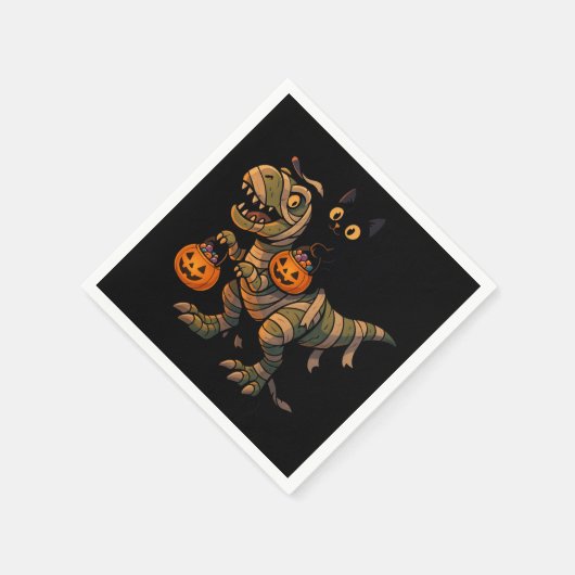 Black Cat Riding Mummy T-Rex - Niedliches Hallowee Serviette (Ecke)