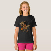 Black Cat Riding Mummy T-Rex - Niedliches Hallowee T-Shirt (Vorne ganz)