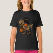 Black Cat Riding Mummy T-Rex - Niedliches Hallowee T-Shirt (Vorderseite)