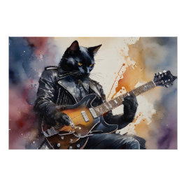 Black Cat Rock Star Gitarre Leather Jacket Poster