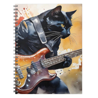 Black Cat Rock Star Leather Jacket Gitarre spielen Notizblock