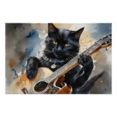 Black Cat Rock Star Playing Acoustic Guitar Poster (Vorderseite)