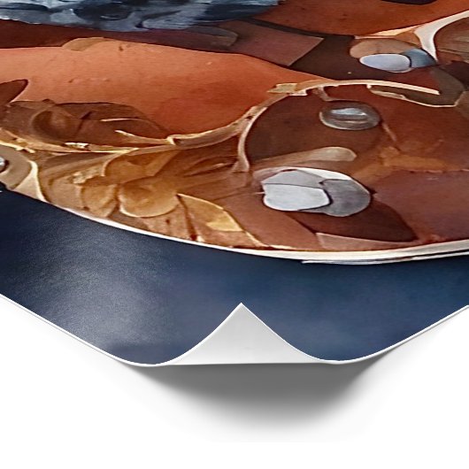 Black Cat Rock Star Playing Guitar Leather Jacket Poster (Ecke)