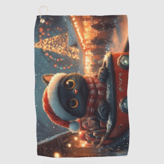 Black Cat Roller Untersetzer Weihnachten Golfhandtuch (Vorderseite)
