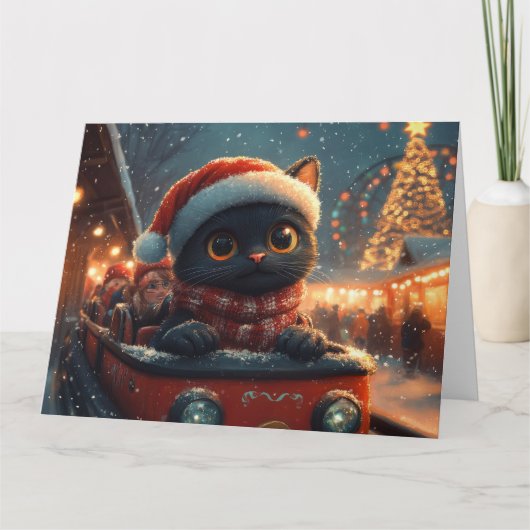 Black Cat Roller Untersetzer Weihnachten Karte (Vorderseite)