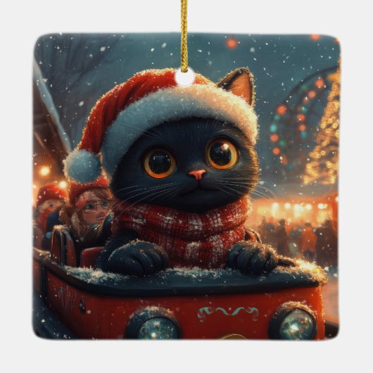 Black Cat Roller Untersetzer Weihnachten Keramikornament (Rückseite)