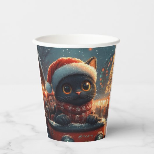 Black Cat Roller Untersetzer Weihnachten Pappbecher (Vorderseite)