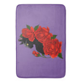 Black Cat Rote Rosen Lila Badematte (Vorderseite Vertikal)