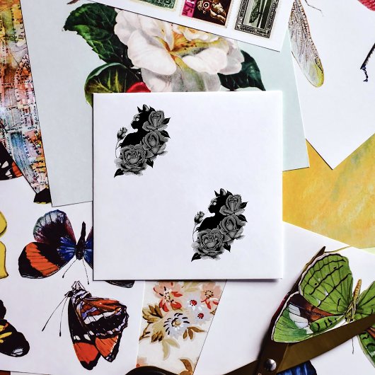 Black Cat Rote Rosen Lila Gummistempel