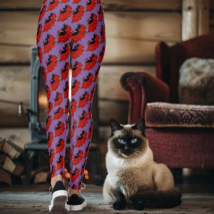 Black Cat Rote Rosen Lila Leggings