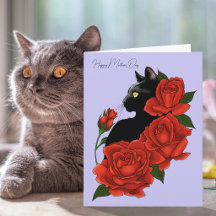 Black Cat Rote Rosen Lila Muttertagskarte