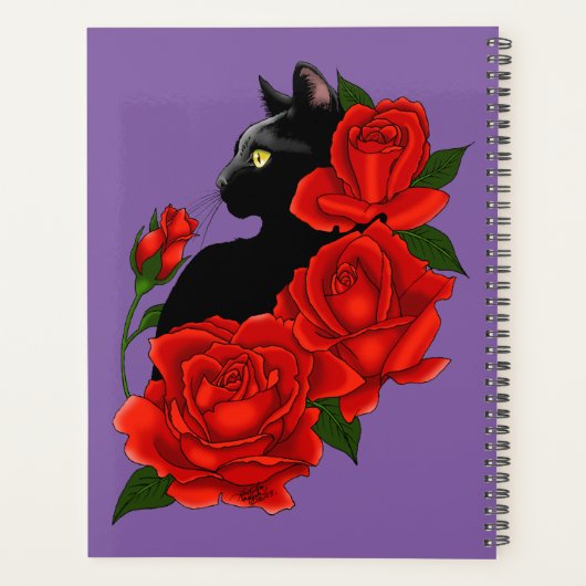 Black Cat Rote Rosen Lila Planer (Rückseite)