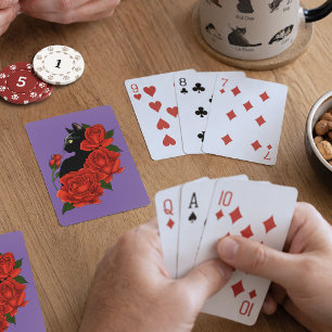 Black Cat Rote Rosen Lila Spielkarten