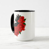 Black Cat Rote Rosen Tasse (Vorderseite Links)