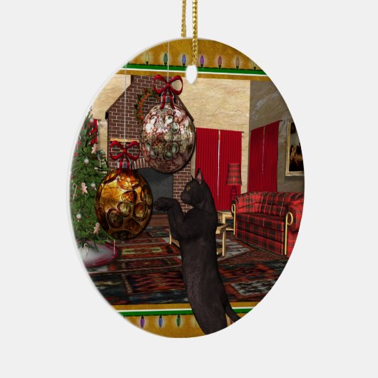 Black Cat - Round Christmas Ornament (Rechts)