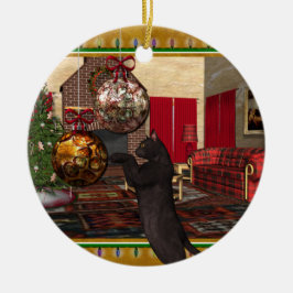 Black Cat - Round Christmas Ornament