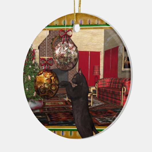 Black Cat - Round Christmas Ornament (Links)
