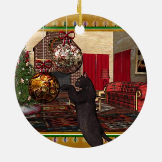 Black Cat - Round Christmas Ornament (Hinten)