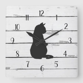 Black Cat Rustic Shiplap Bauerndekor Quadratische Wanduhr