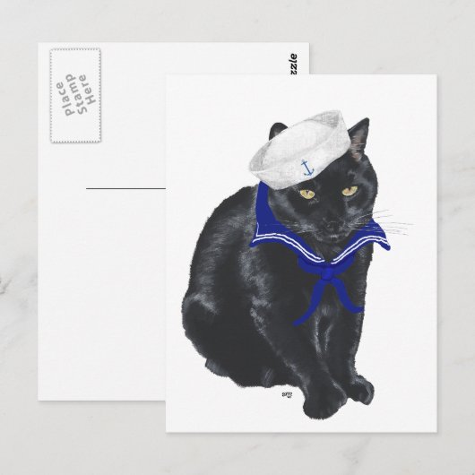 Black Cat Sailor Postkarte (Vorne/Hinten)