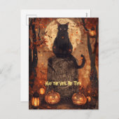 Black Cat Samhain Halloween Grußkarte Feiertagspostkarte (Vorne/Hinten)
