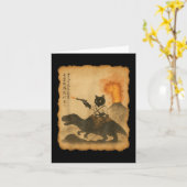 Black Cat Samurai Riding Dinosaurier Vulkanausbruc Karte (Gelbe Blume)
