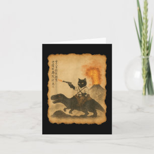 Black Cat Samurai Riding Dinosaurier Vulkanausbruc Karte