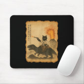 Black Cat Samurai Riding Dinosaurier Vulkanausbruc Mousepad (Mit Mouse)