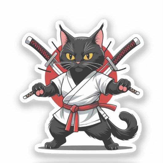Black Cat Samurai Stickers Aufkleber (Vorderseite)