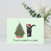 Black Cat Santa Einladung (Stehend Vorderseite)