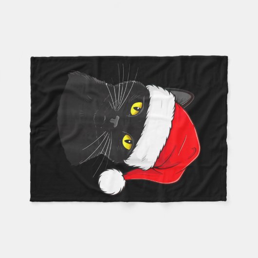 Black Cat Santa Hat Christmas Fleecedecke (Vorderseite (Horizontal))