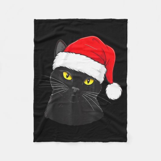 Black Cat Santa Hat Christmas Fleecedecke (Vorderseite)