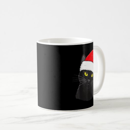 Black Cat Santa Hat Christmas Kaffeetasse (VorderseiteRechts)