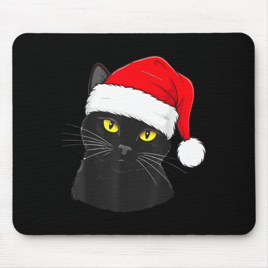 Black Cat Santa Hat Christmas  Mousepad (Vorne)