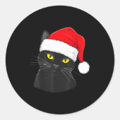 Black Cat Santa Hat Christmas Runder Aufkleber (Vorderseite)