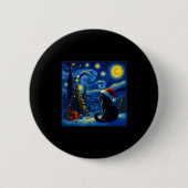 Black Cat Santa Hat Van Gogh Starry Night Christma Button (Vorderseite)